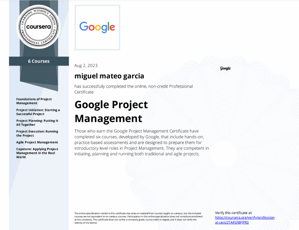 google certificate